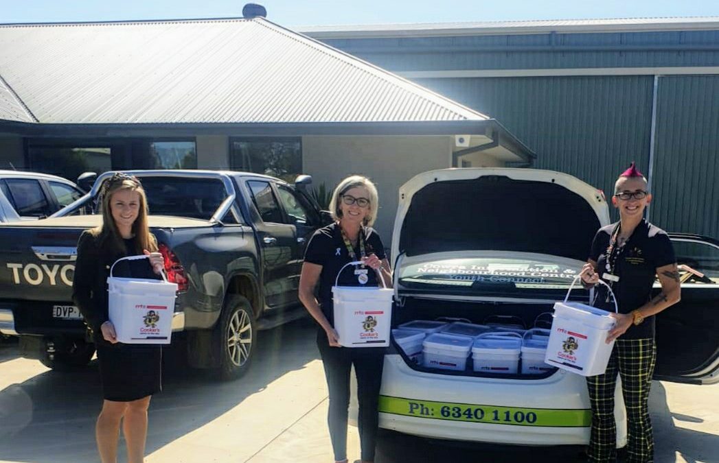 Fran Stead from Cowra receiving her food boxes delivery from the RRT